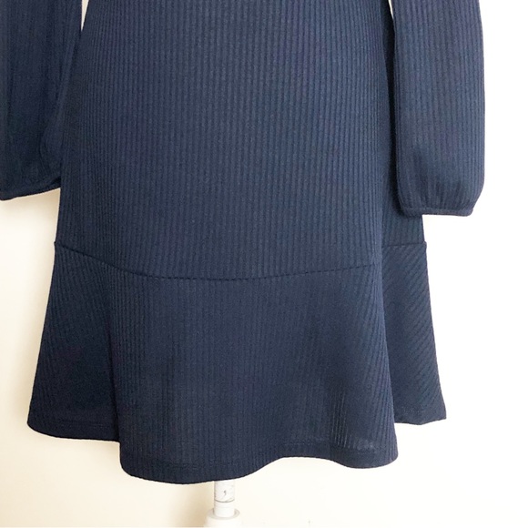 ANTHROPOLOGIE LEA & VIOLA Navy Tiered Long Sleeve Rib-Knit Dress Size Large - Picture 12 of 15
